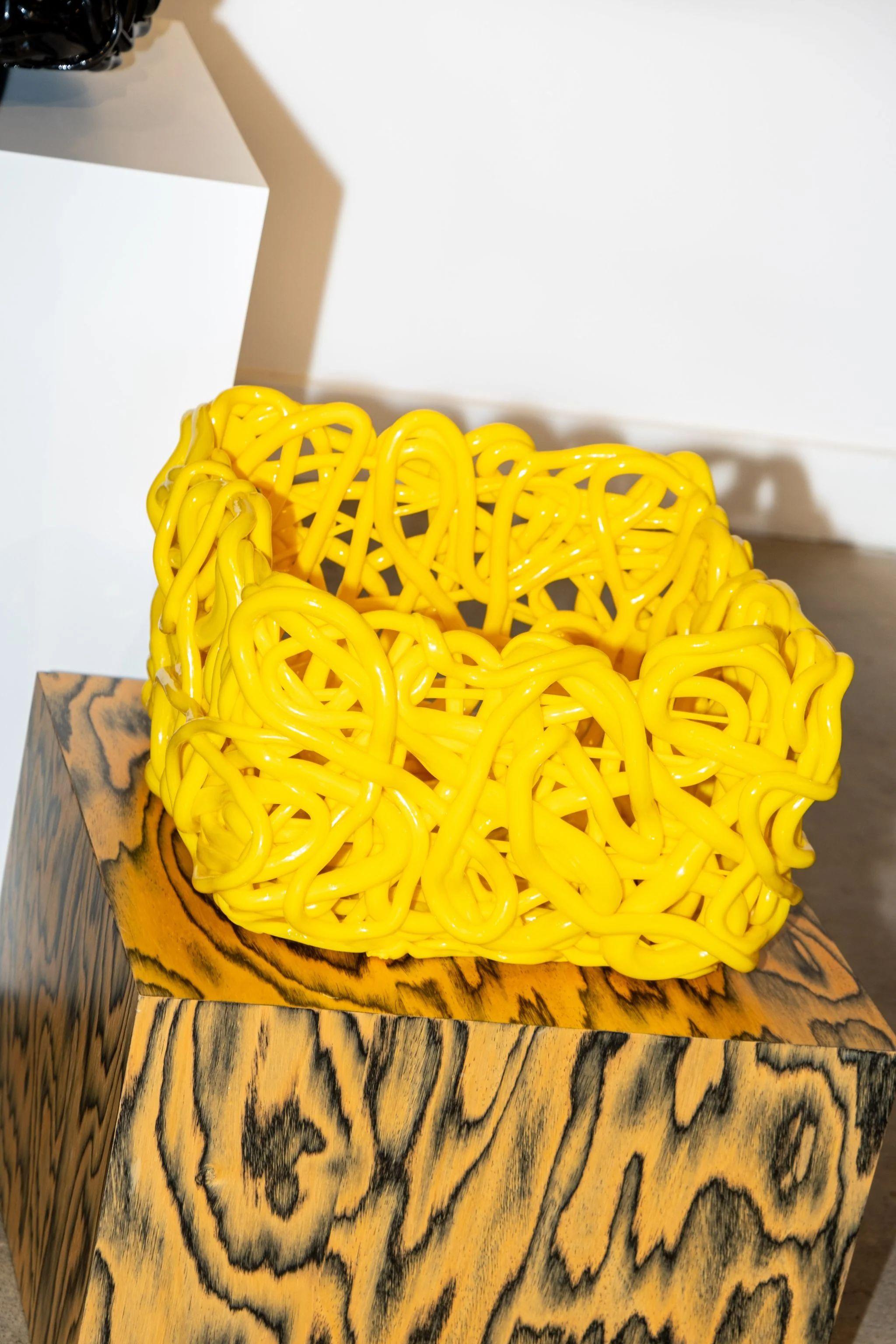 Tangled polyurethane is used in Edizioni del Pesce to create a series of vases with various shapes: Senzafine by Gaetano Pesce. This intrinsic variety infuses each piece with its own character, making this collection a testament to both artistic and