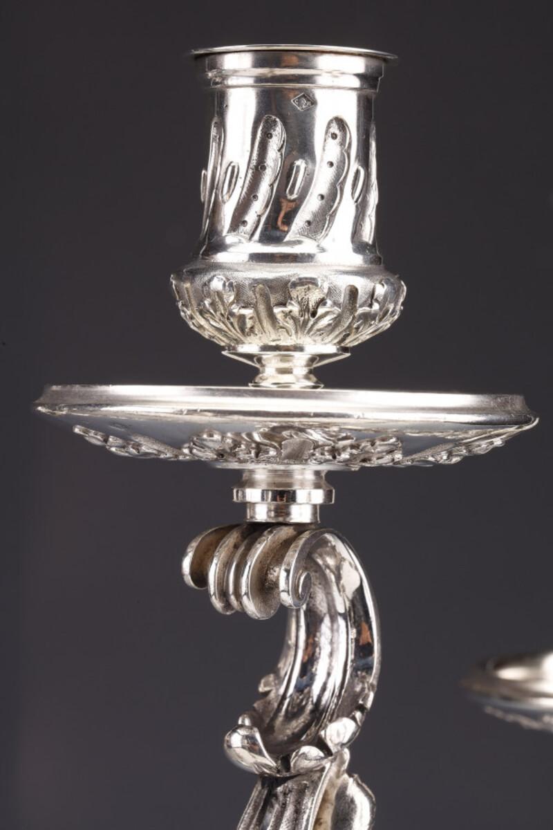 Merite - Pair of 19th Century Sterling Silver Candelabra For Sale 13