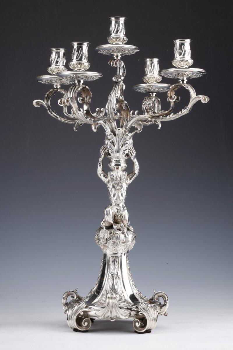 French Merite - Pair of 19th Century Sterling Silver Candelabra For Sale