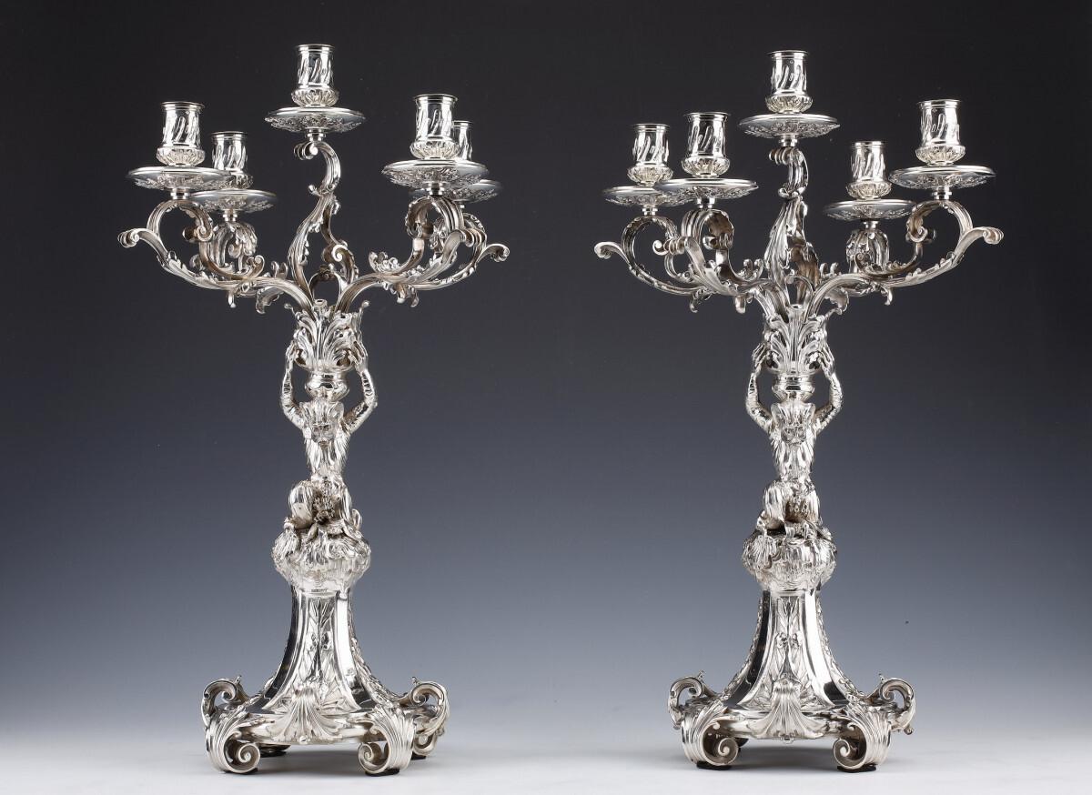 Merite - Paire de candélabres en argent sterling du 19ème siècle Excellent état - En vente à SAINT-OUEN-SUR-SEINE, FR
