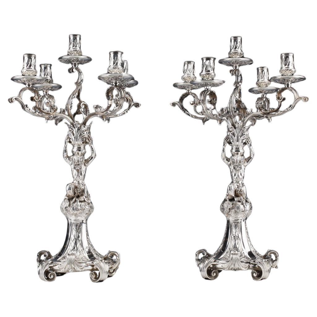 Merite - Pair of 19th Century Sterling Silver Candelabra For Sale