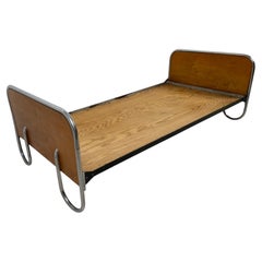 Merivaara Tubular Steel and Birch Bed, Finland, circa 1940s-1960s