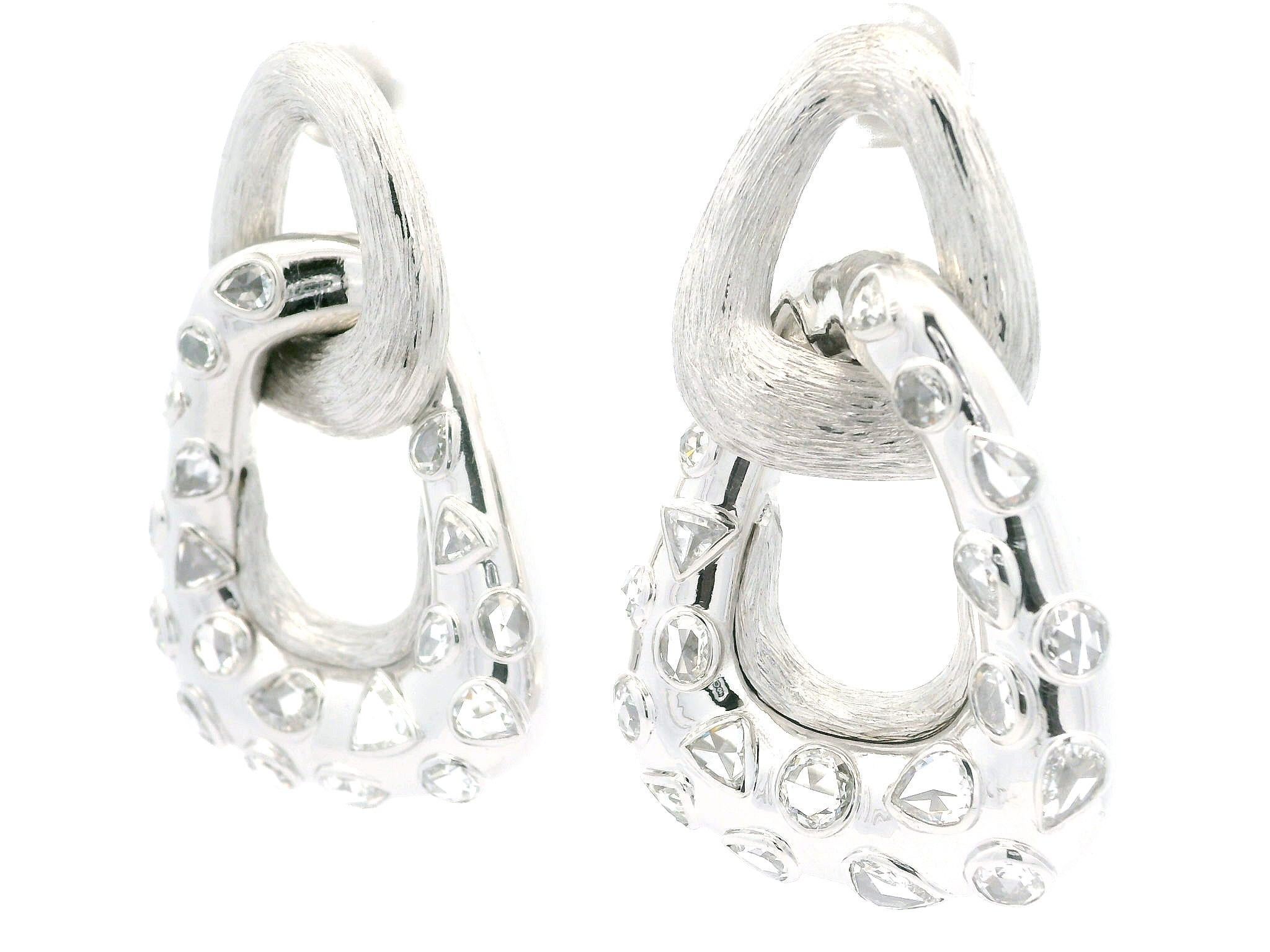 Meriwether 18k Gold 6,50ctw Lünette Rose Cut Diamant gebürsteter Türknocker-Ohrring im Zustand „Hervorragend“ im Angebot in Montclair, NJ