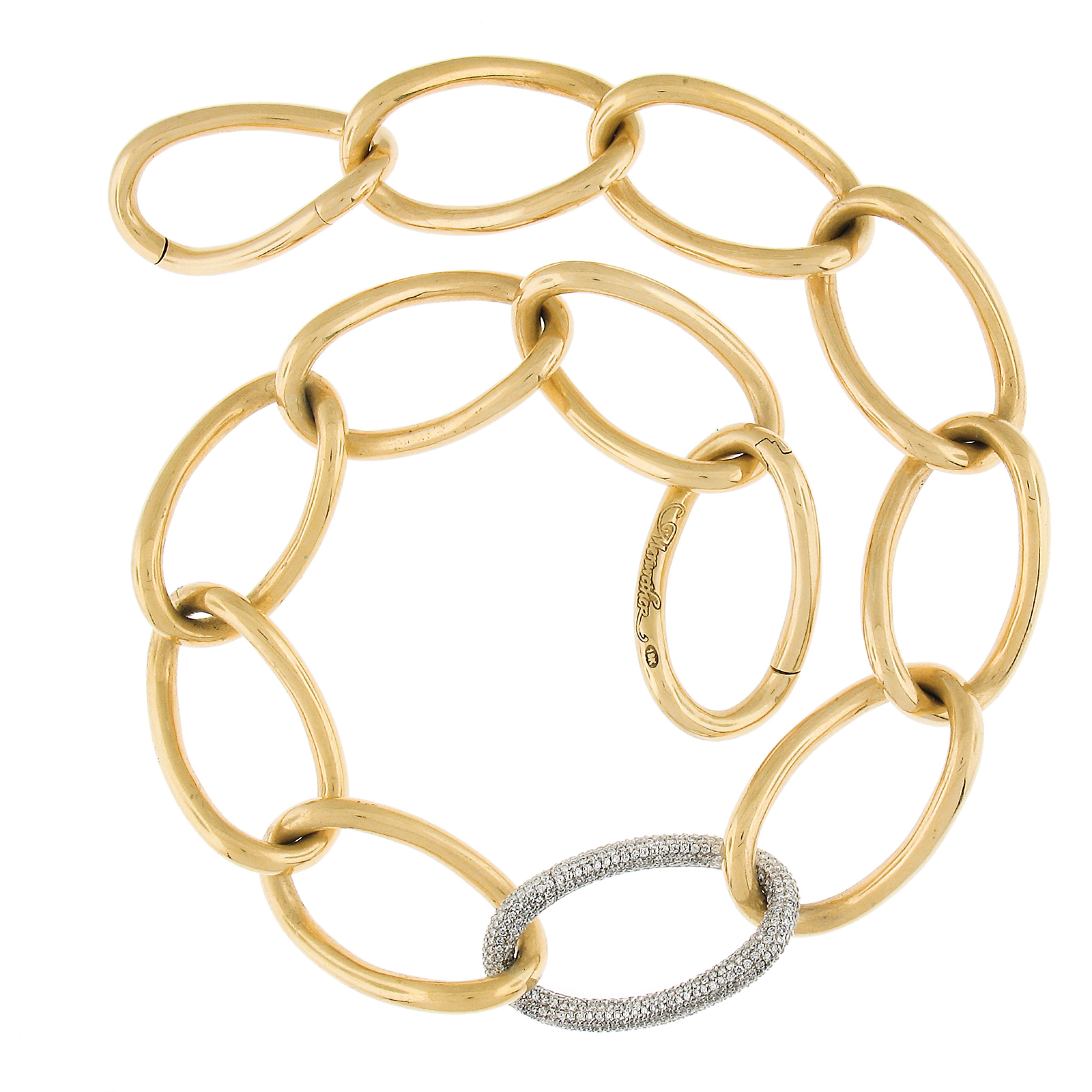 Meriwether 18k Two Tone 2ctw Pave Diamond Large Open Link Adjustable Necklace In Excellent Condition For Sale In Montclair, NJ