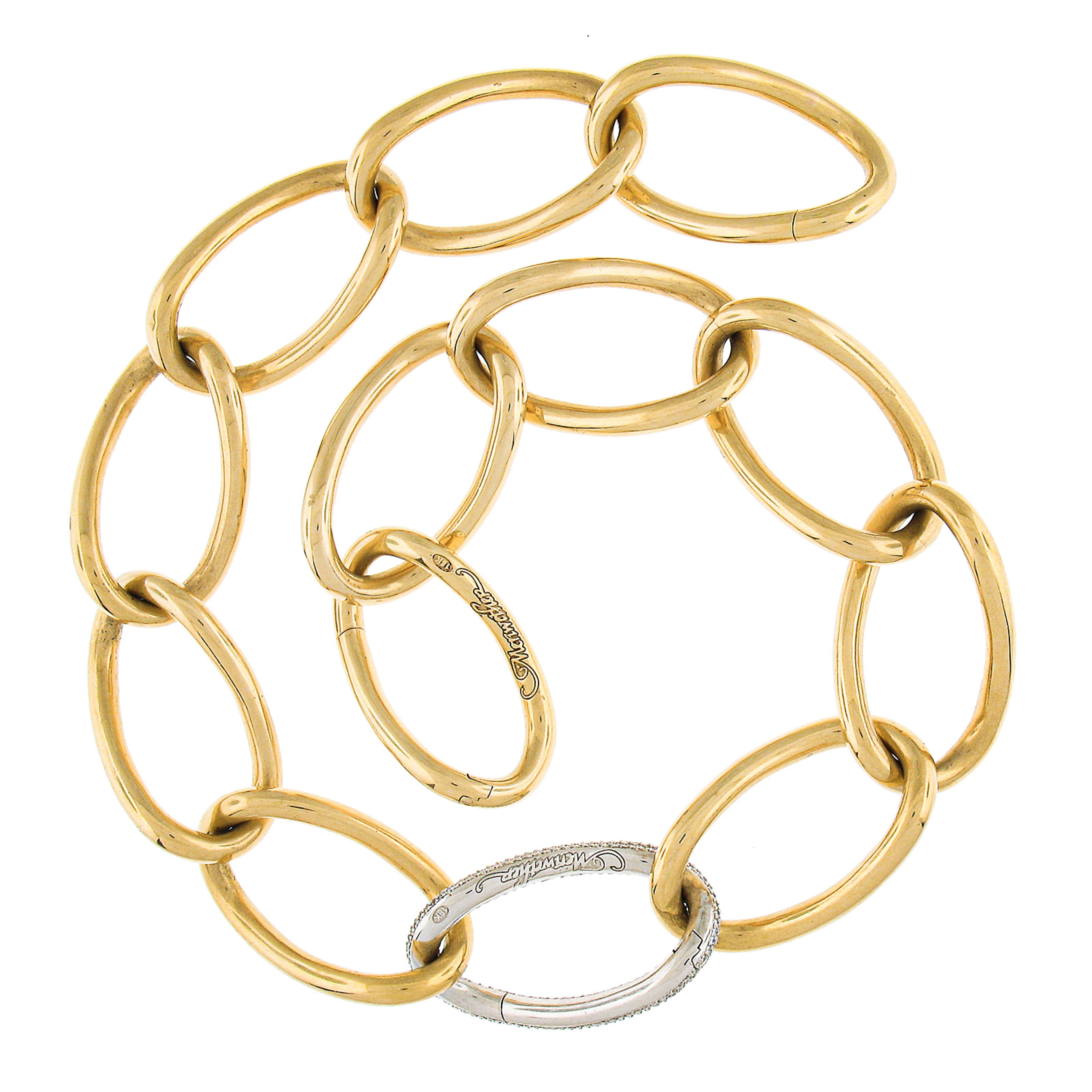 Women's Meriwether 18k Two Tone 2ctw Pave Diamond Large Open Link Adjustable Necklace For Sale