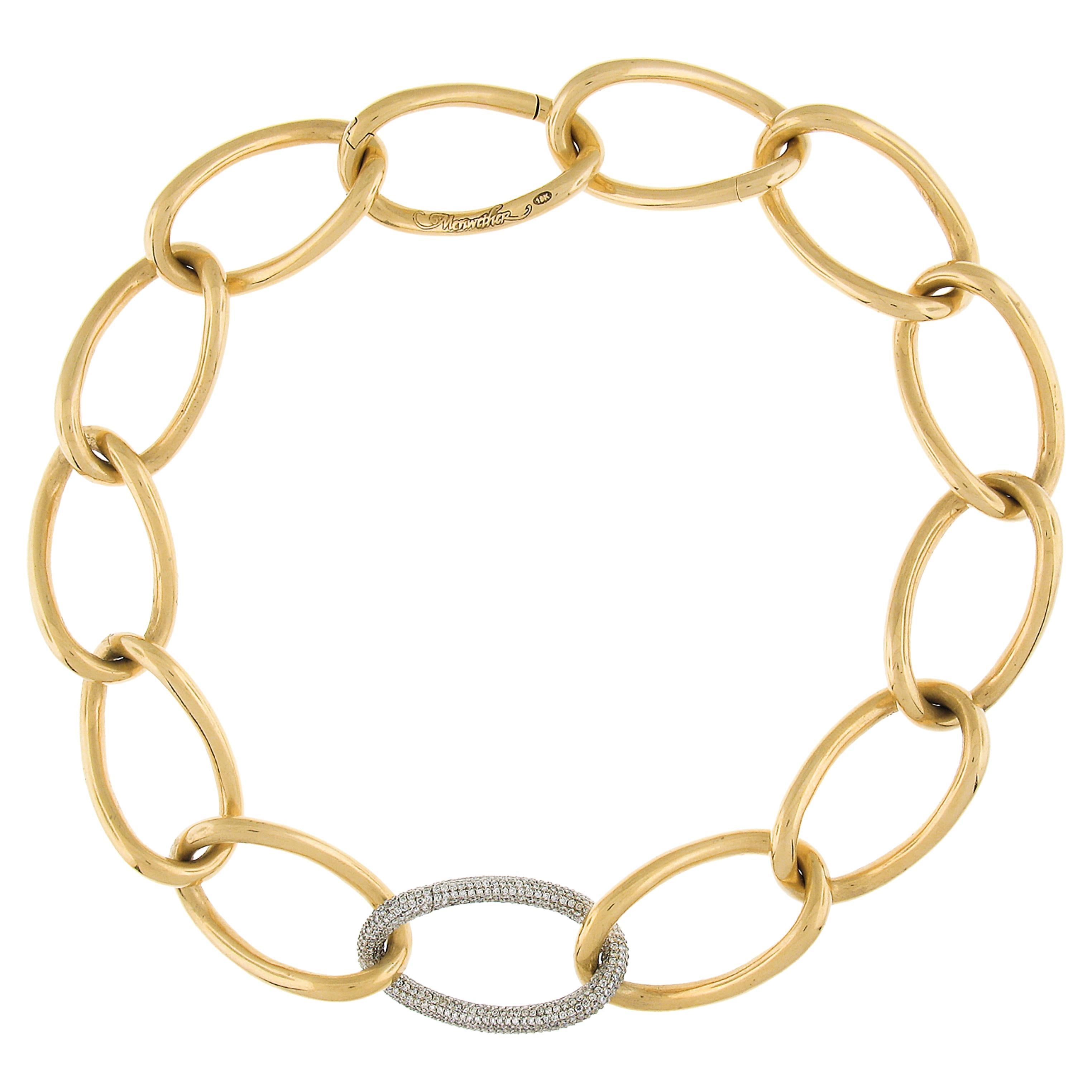 Meriwether 18k Two Tone 2ctw Pave Diamond Large Open Link Adjustable Necklace For Sale