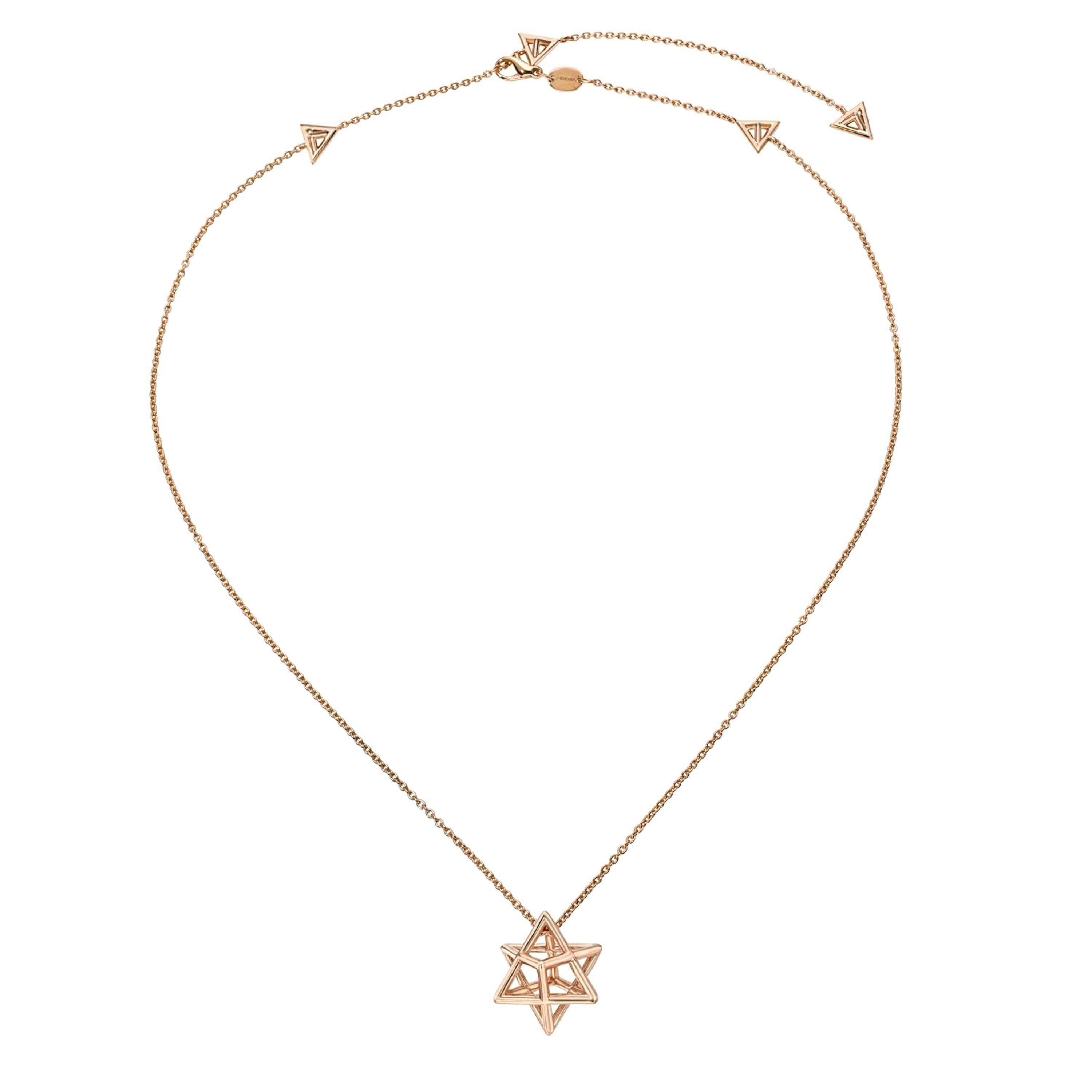Collier en or rose 18 carats Merkaba - Symbole d'équilibre, de force et de transformation Unisexe en vente