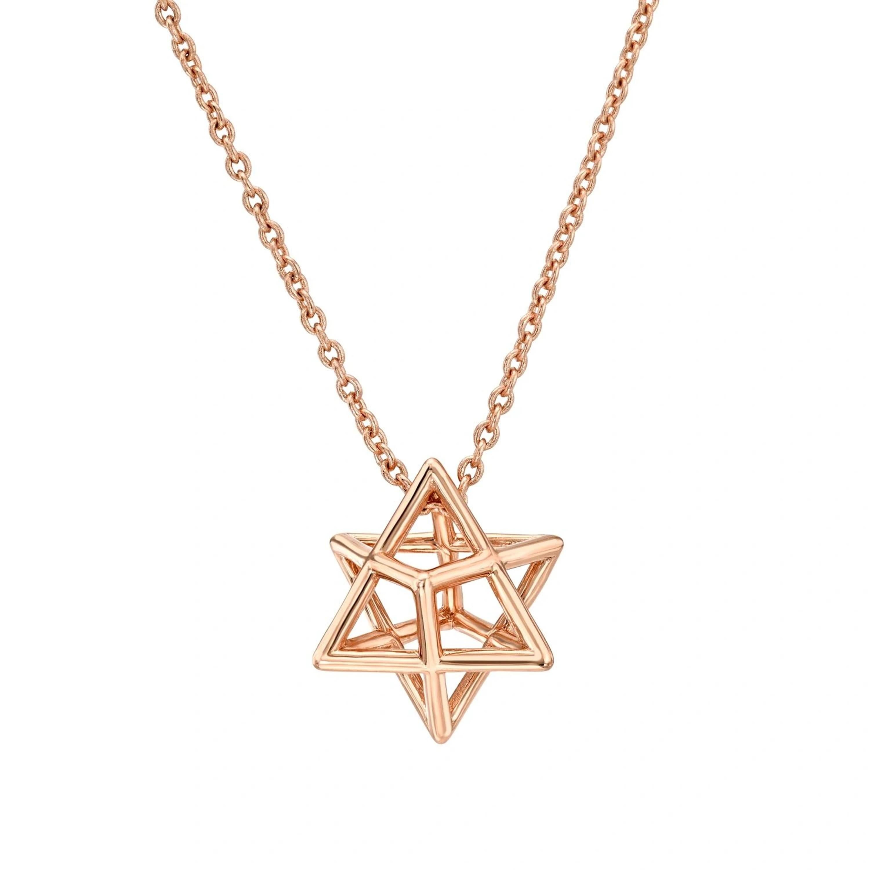 Collier en or rose 18 carats Merkaba - Symbole d'équilibre, de force et de transformation en vente 1
