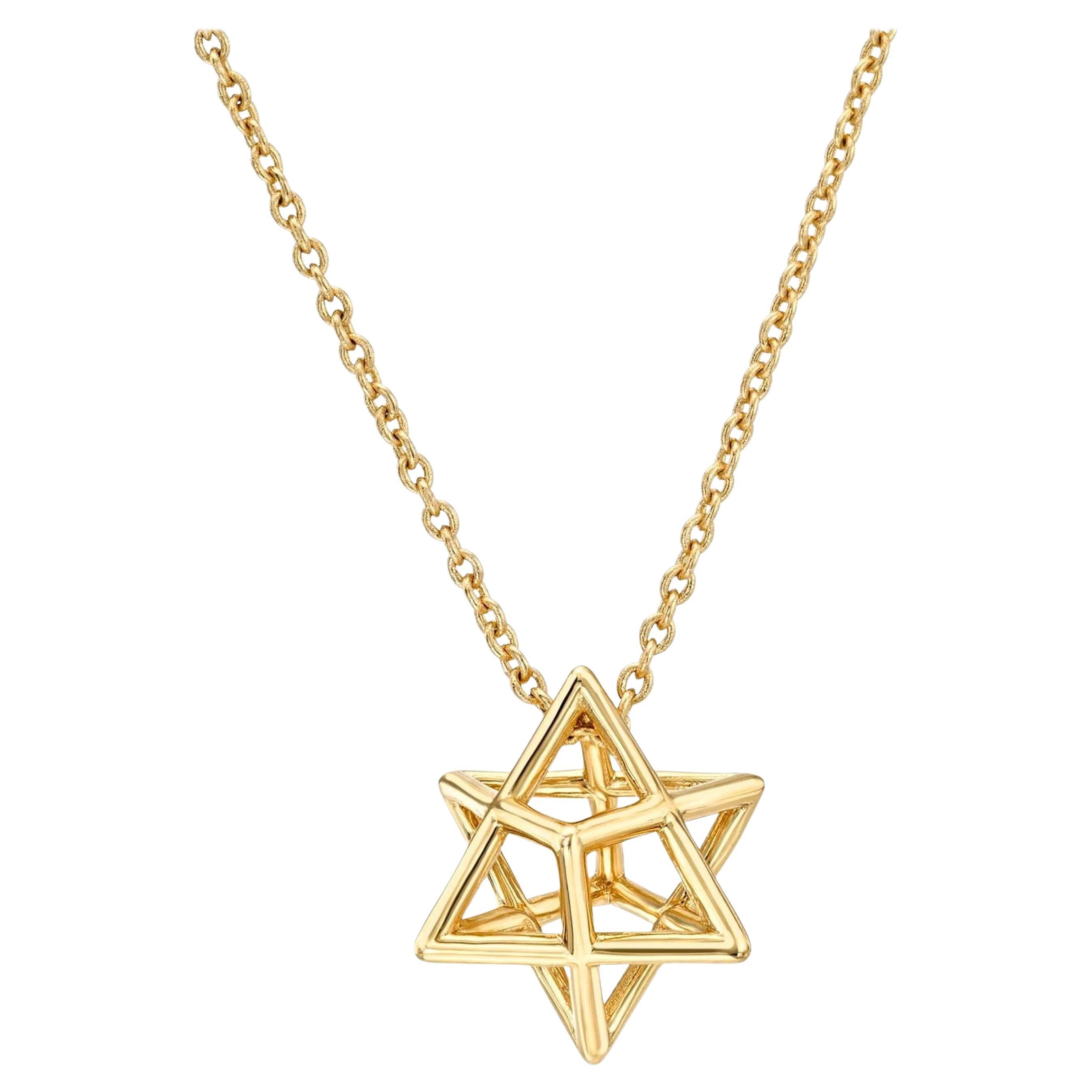 Merkaba 3D Star of David Necklace, Gold Plated, Modern Sacred Geometry Pendant