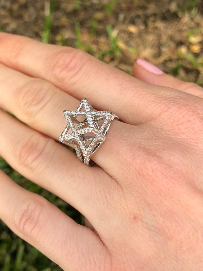 Merkaba Diamond Platinum Ring Three Dimensional Star In New Condition In Beverly Hills, CA