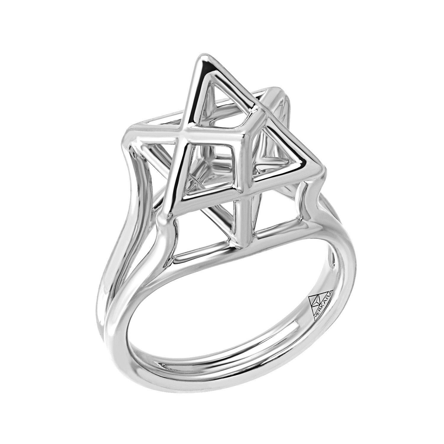 Dreidimensionaler Merkaba-Stern-Ring aus Platin
