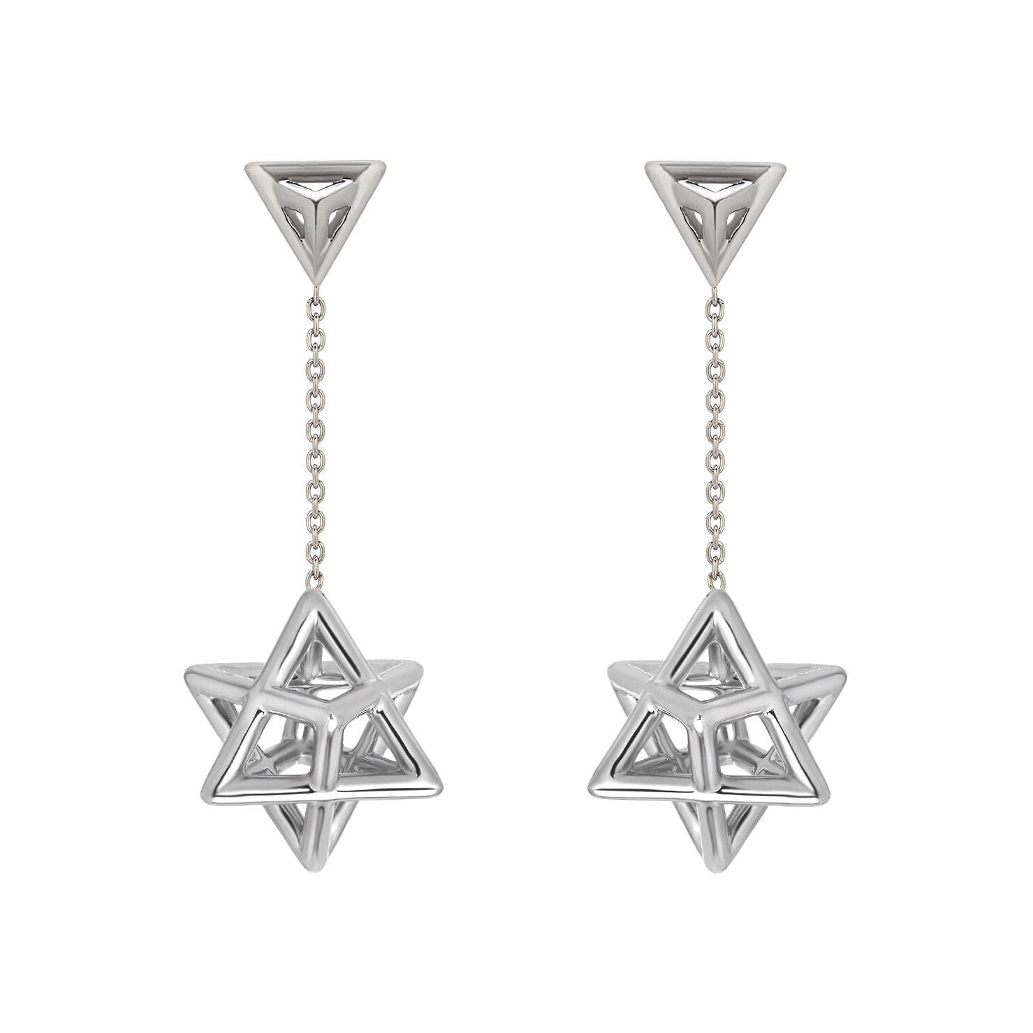 Platinum Earrings Three Dimensional Merkaba Stars