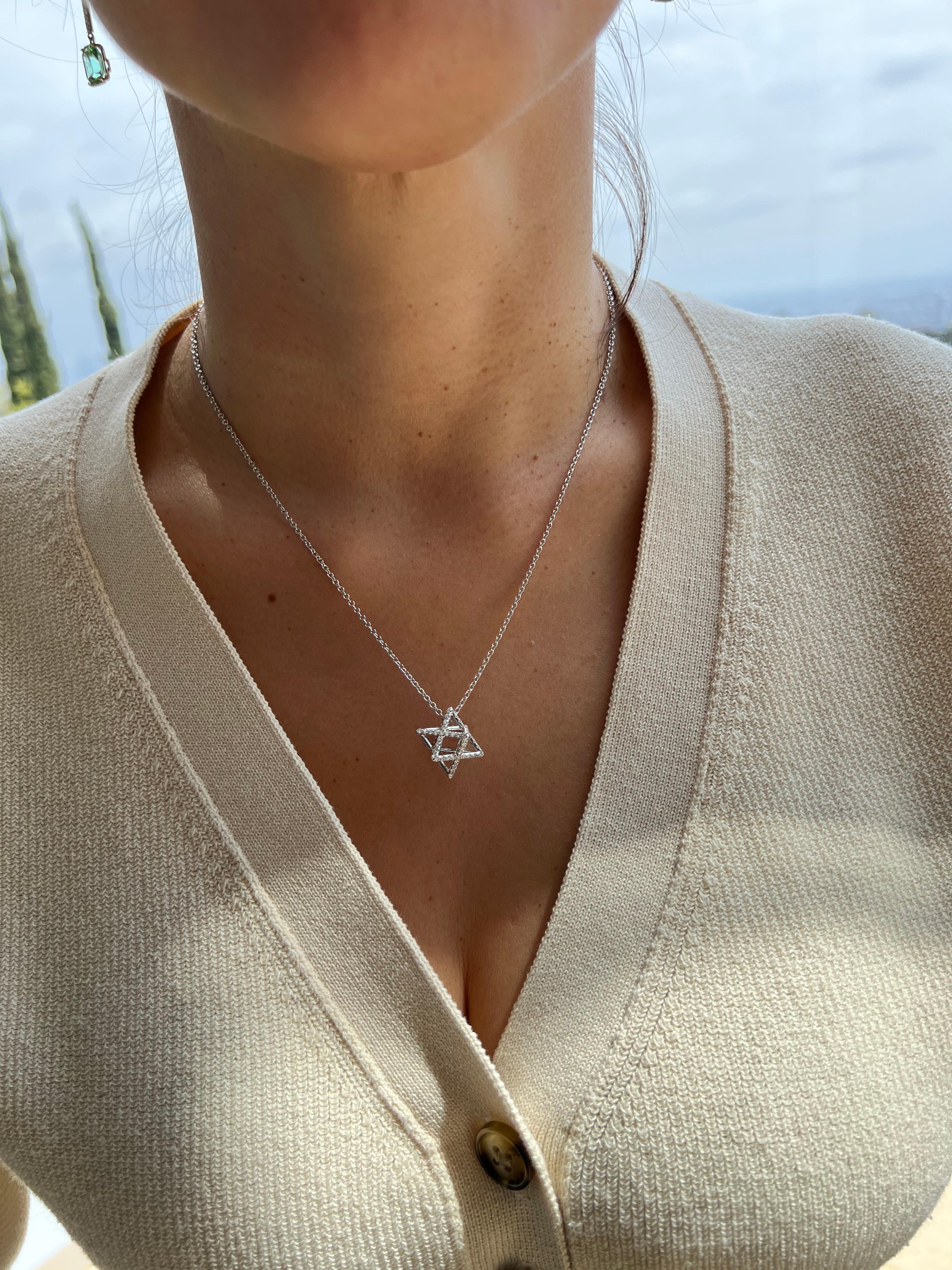 Merkaba Star Diamond Platinum Pendant Necklace  For Sale 1