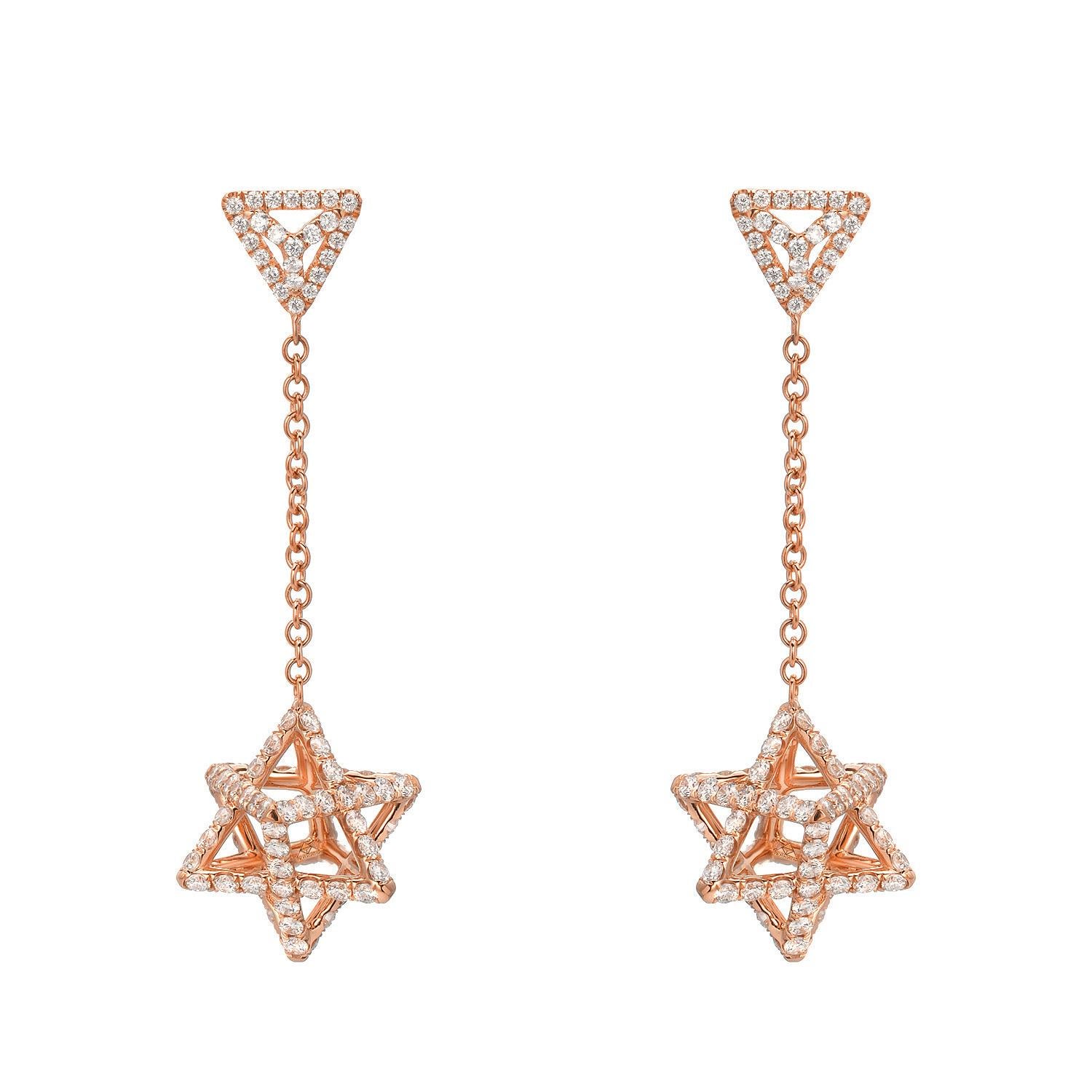 Merkaba Star Diamond Rose Gold Earrings For Sale 1