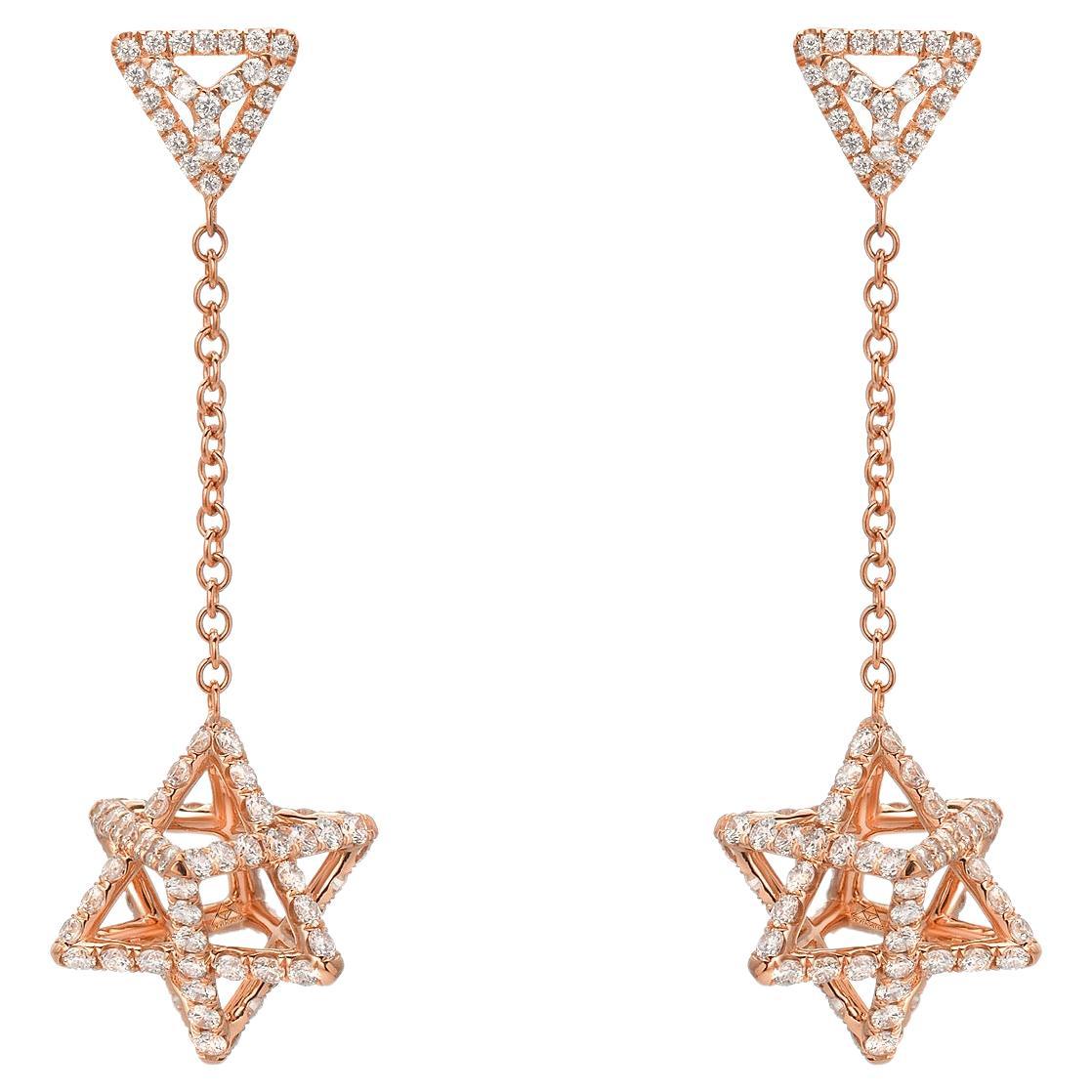 Merkaba Star Diamond Rose Gold Earrings For Sale