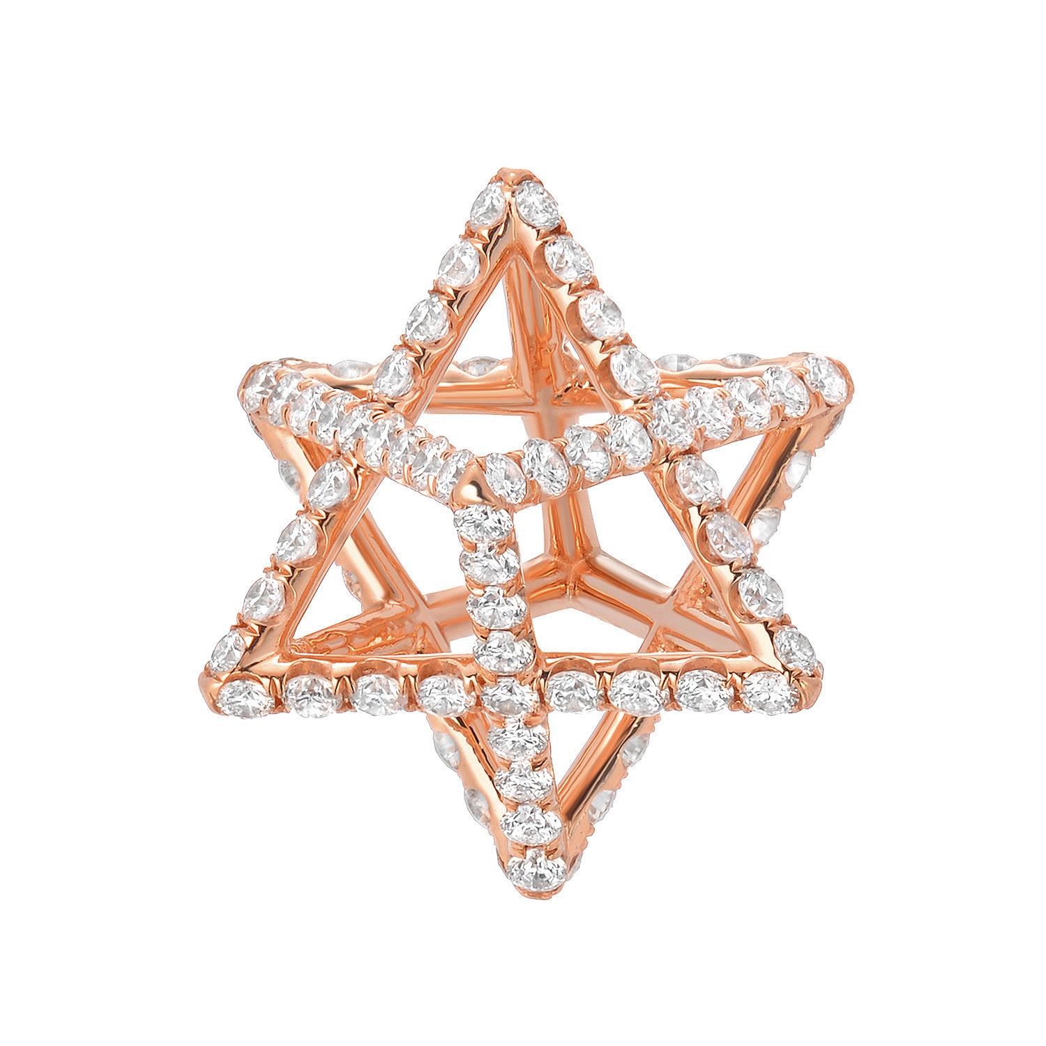 Merkaba Star Diamond Rose Gold Pendant Necklace For Sale 3