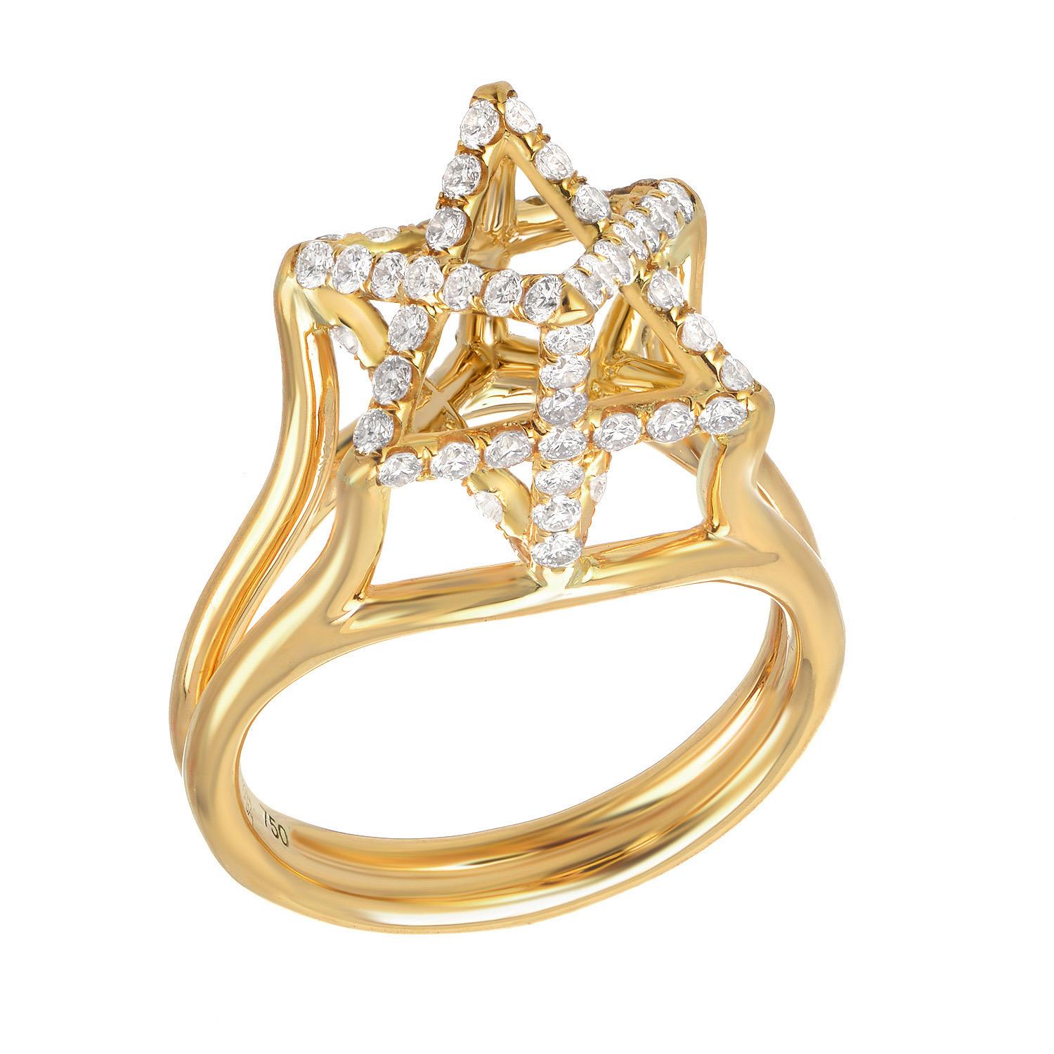 Merkaba Star Diamond Yellow Gold Ring For Sale 4