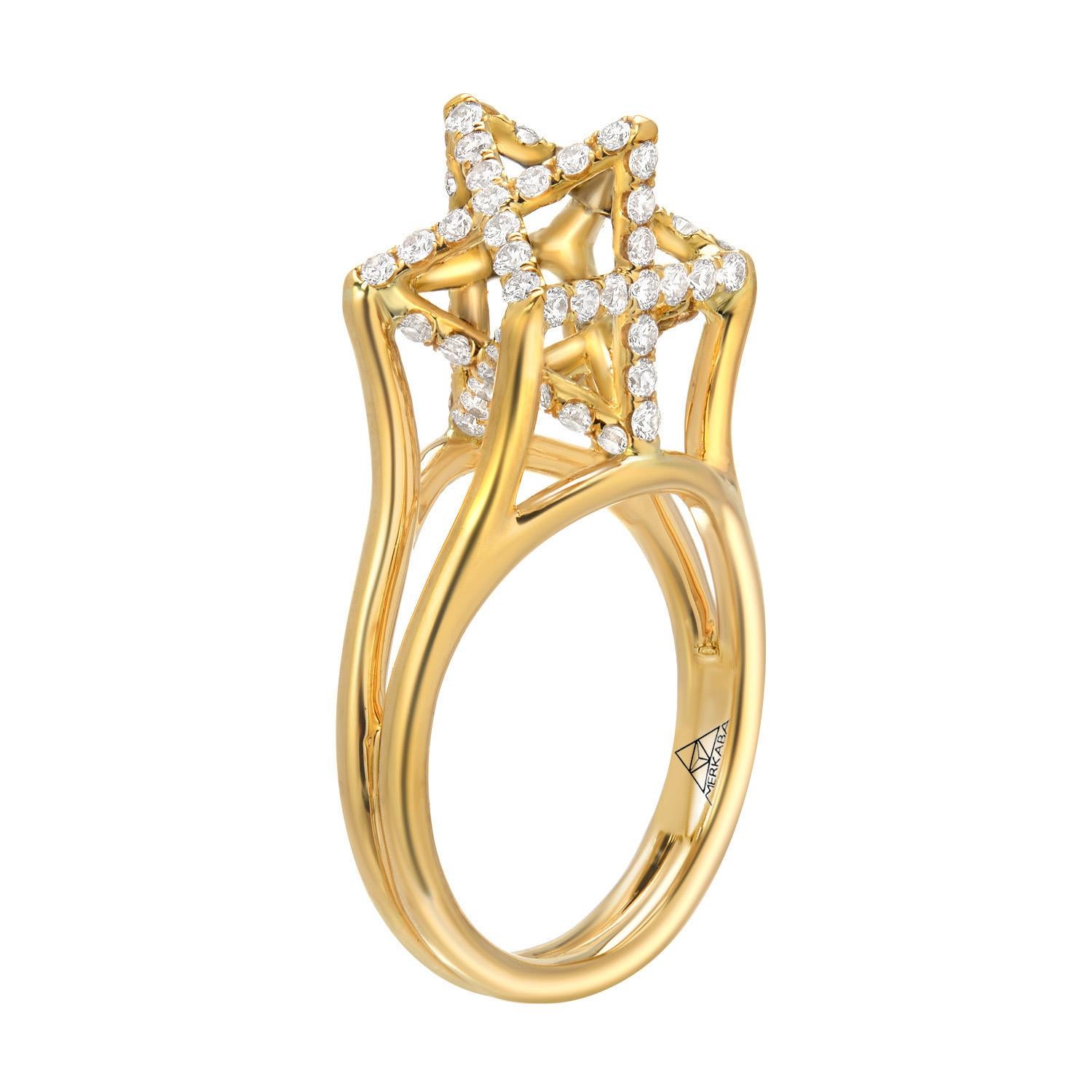 Merkaba Star Diamond Yellow Gold Ring For Sale 3