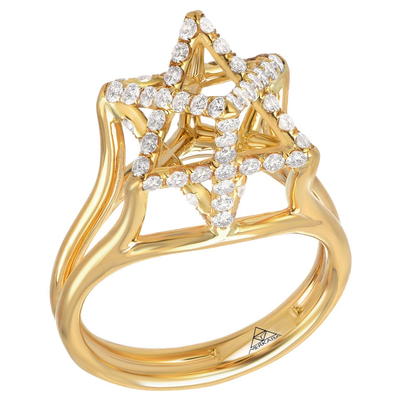 Merkaba Star Diamond Yellow Gold Ring For Sale