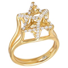 Exquisite 3D Star of David Diamond Ring in 18K Yellow Gold – Best Jewish Gift