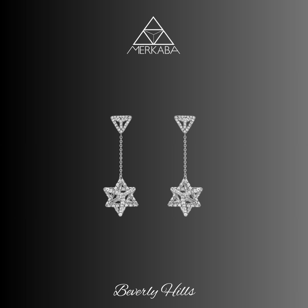 Donna Merkaba - Orecchini a goccia di diamanti in platino con design 3D a stella di David - I. Hill in vendita