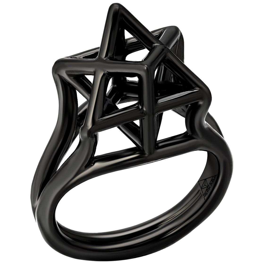 Silver Ring Black Finished Merkaba Star For Sale