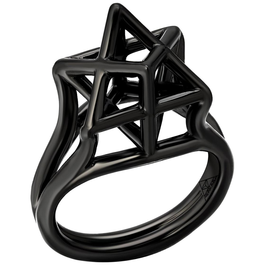 Silver Star Of David Ring 3D Black Finish Art Deco Fine Jewelry Merkaba