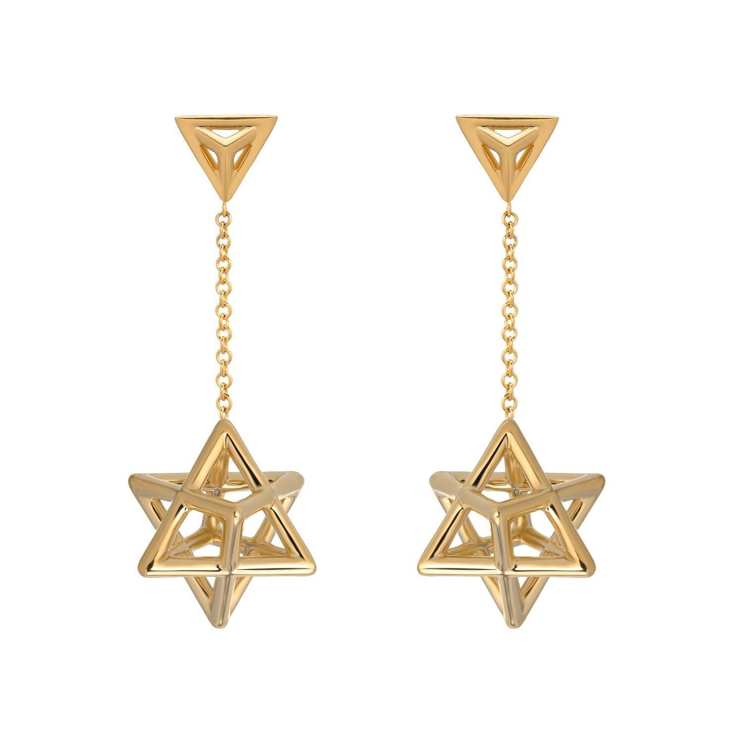 Contemporary Merkaba Star Three Dimensional Yellow Gold Earrings  For Sale