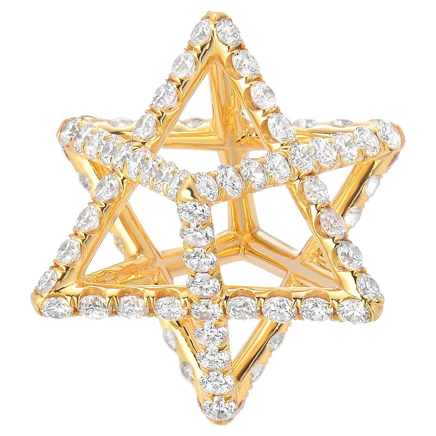 Merkaba Star Yellow Gold Diamond Pendant Necklace