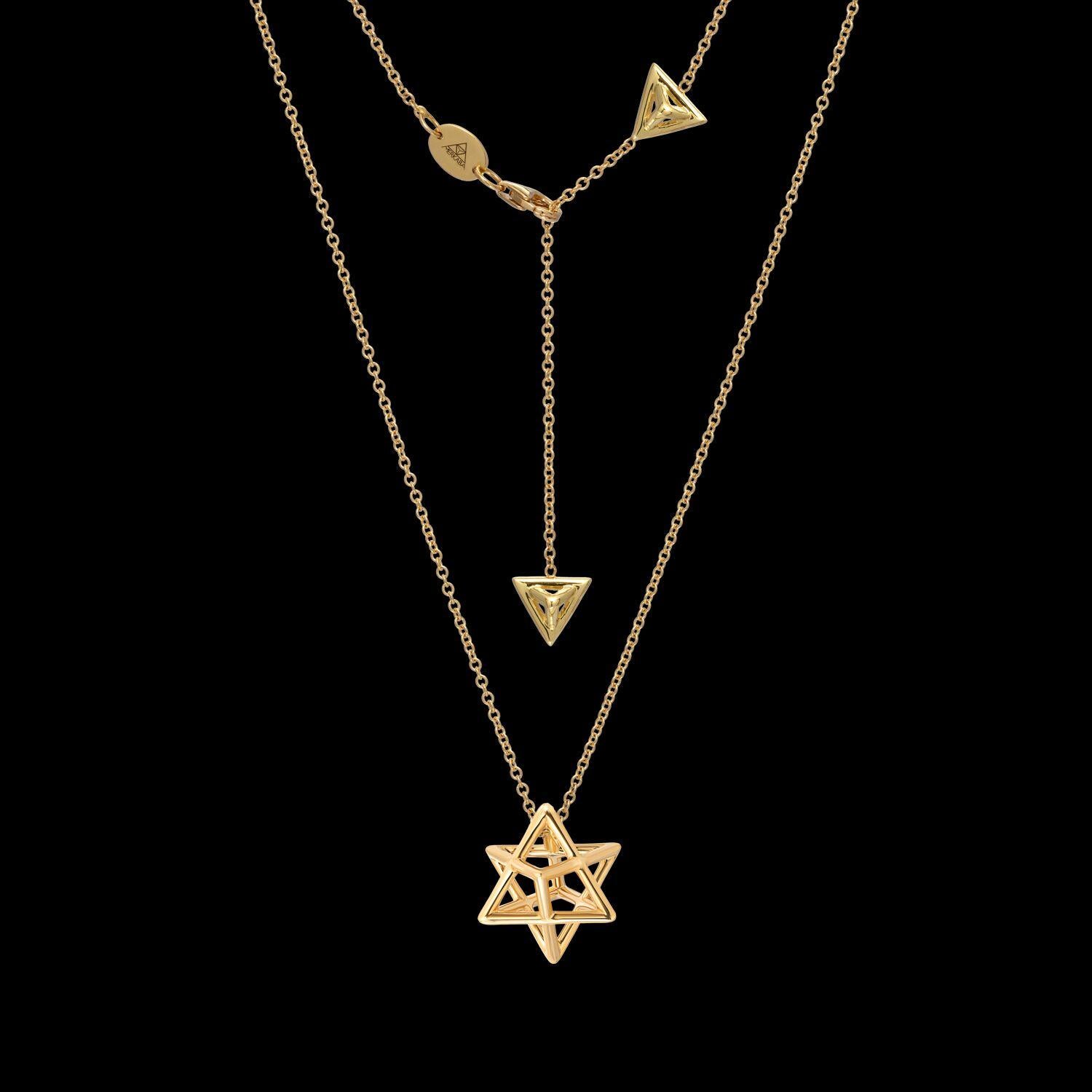 Modern Merkaba Star Yellow Gold Pendant Necklace Unisex