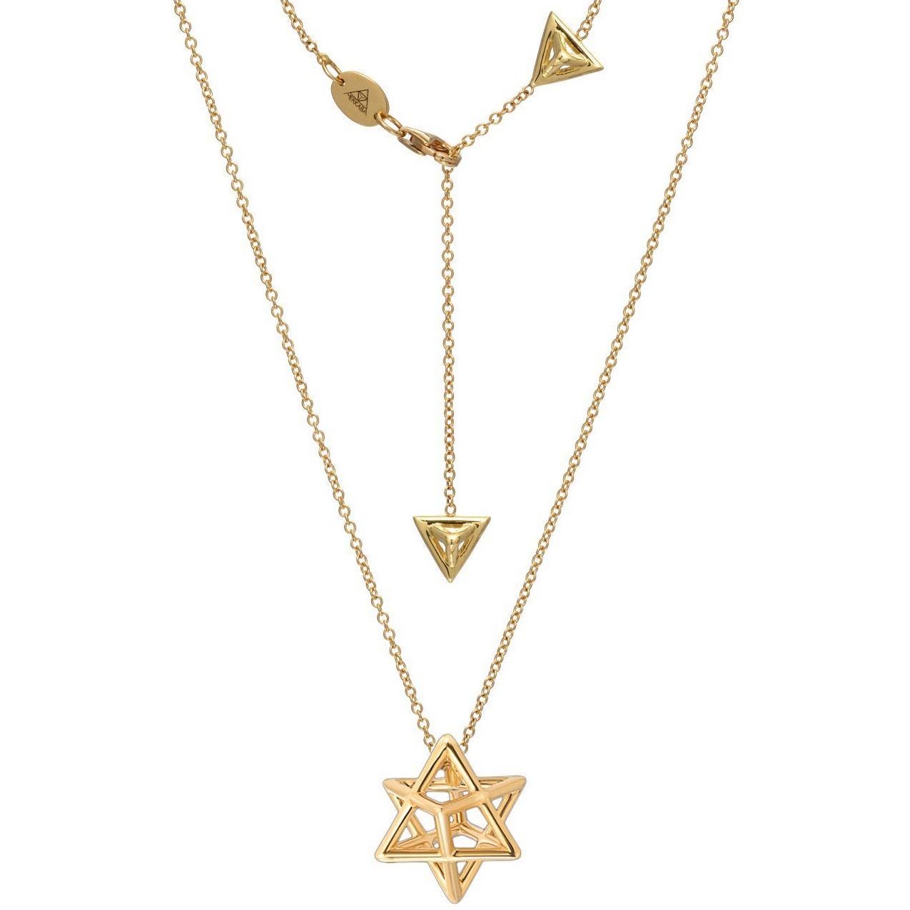 Merkaba Star Yellow Gold Pendant Necklace Unisex