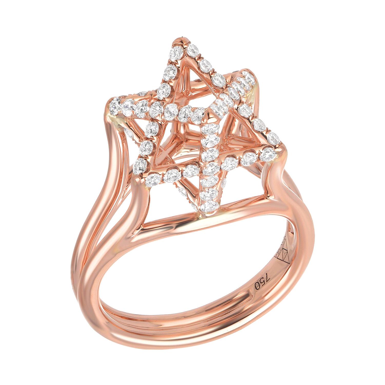 Rose Gold Diamond Ring 0.98 Carats Merkaba Star