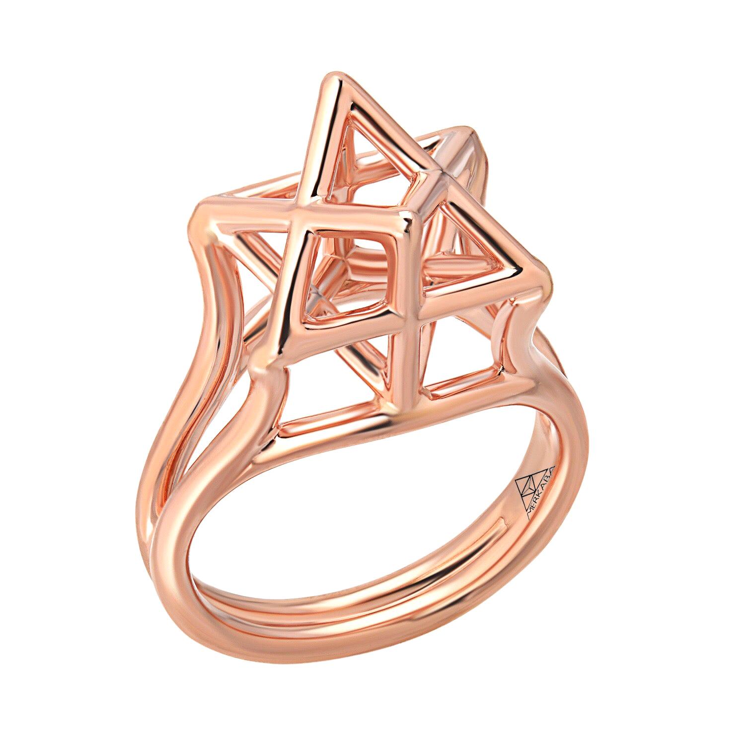 3D Star Of David Ring 18K Rose Gold Art Deco Jewelry Merkaba Beverly Hills