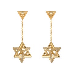 Yellow Gold Earrings Three Dimensional Merkaba Stars