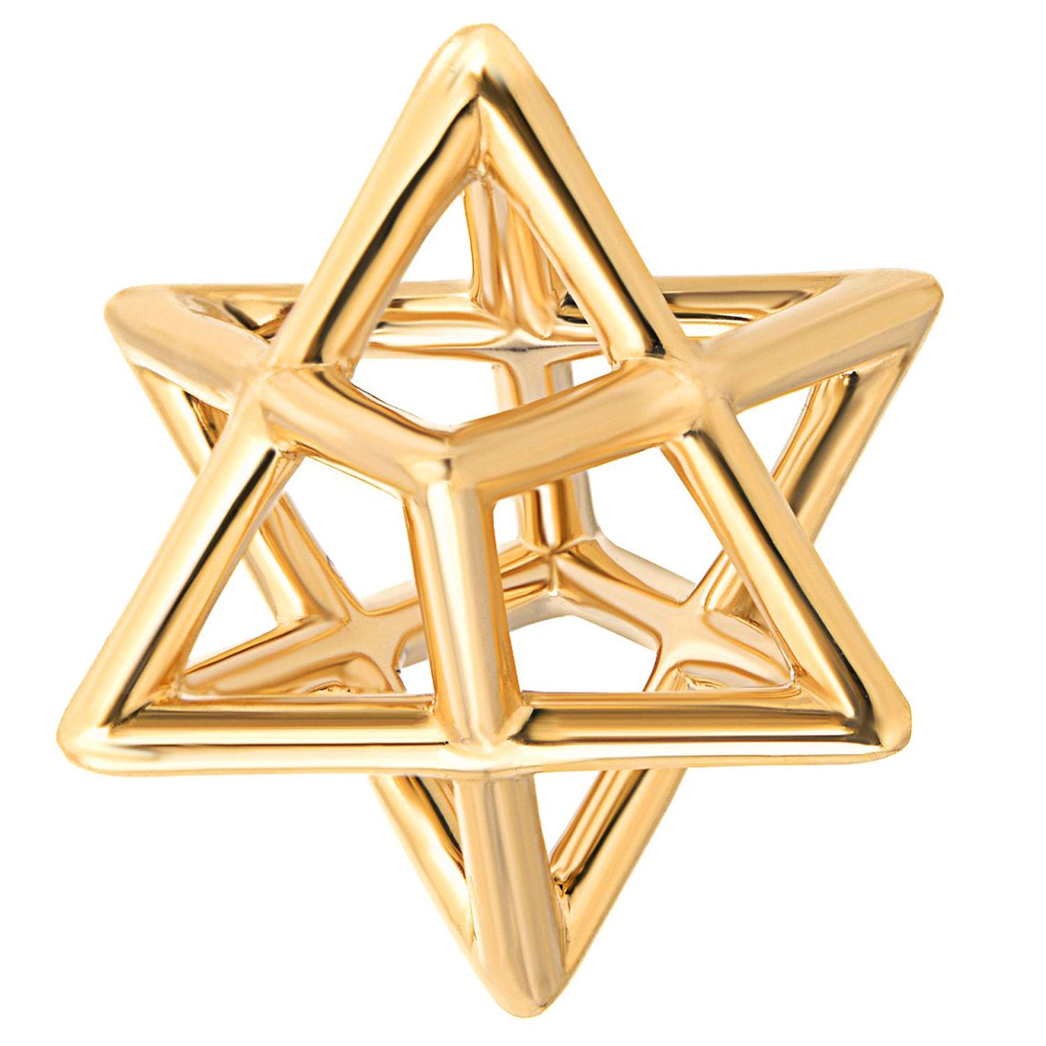 Merkaba Three Dimensional Star Yellow Gold Pendant Necklace