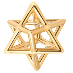 Merkaba Three Dimensional Star Yellow Gold Pendant Necklace