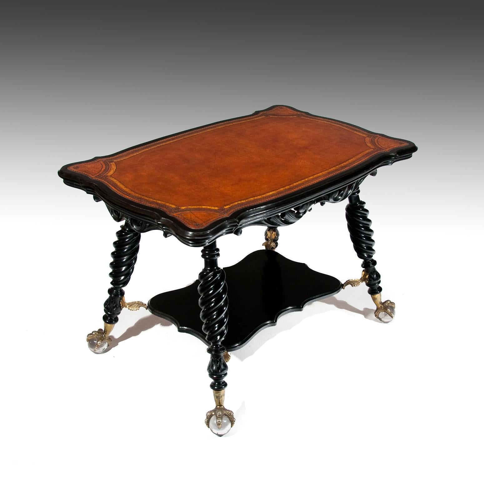 Merklen Bros 19th Century Ebonised Leather Table 4