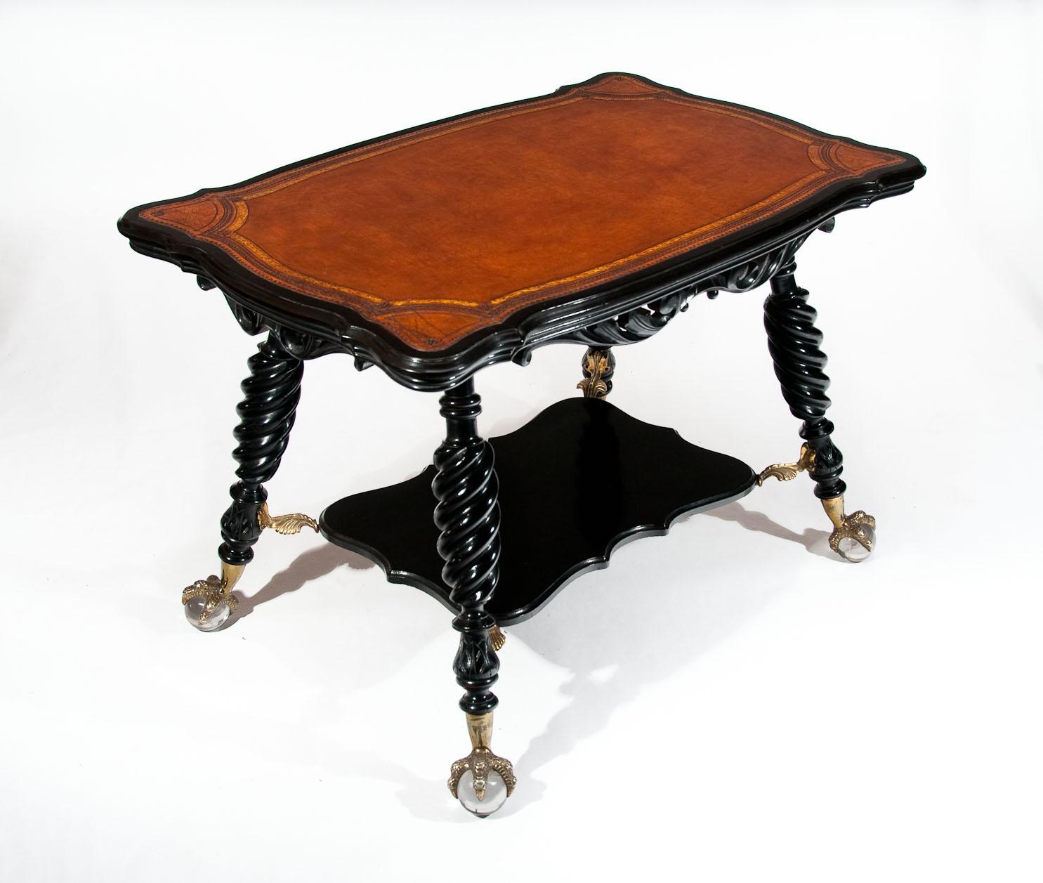 Merklen Bros 19th Century Ebonised Leather Table 5