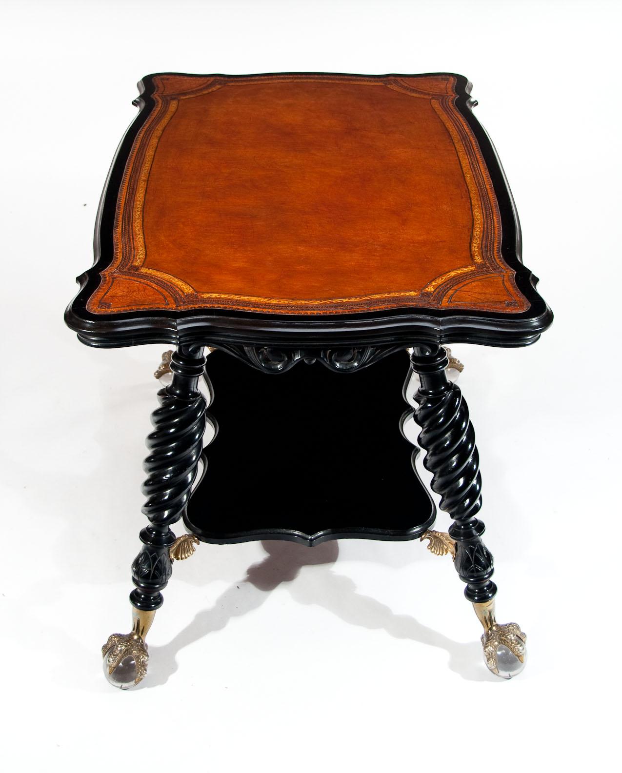 Merklen Bros 19th Century Ebonised Leather Table 1
