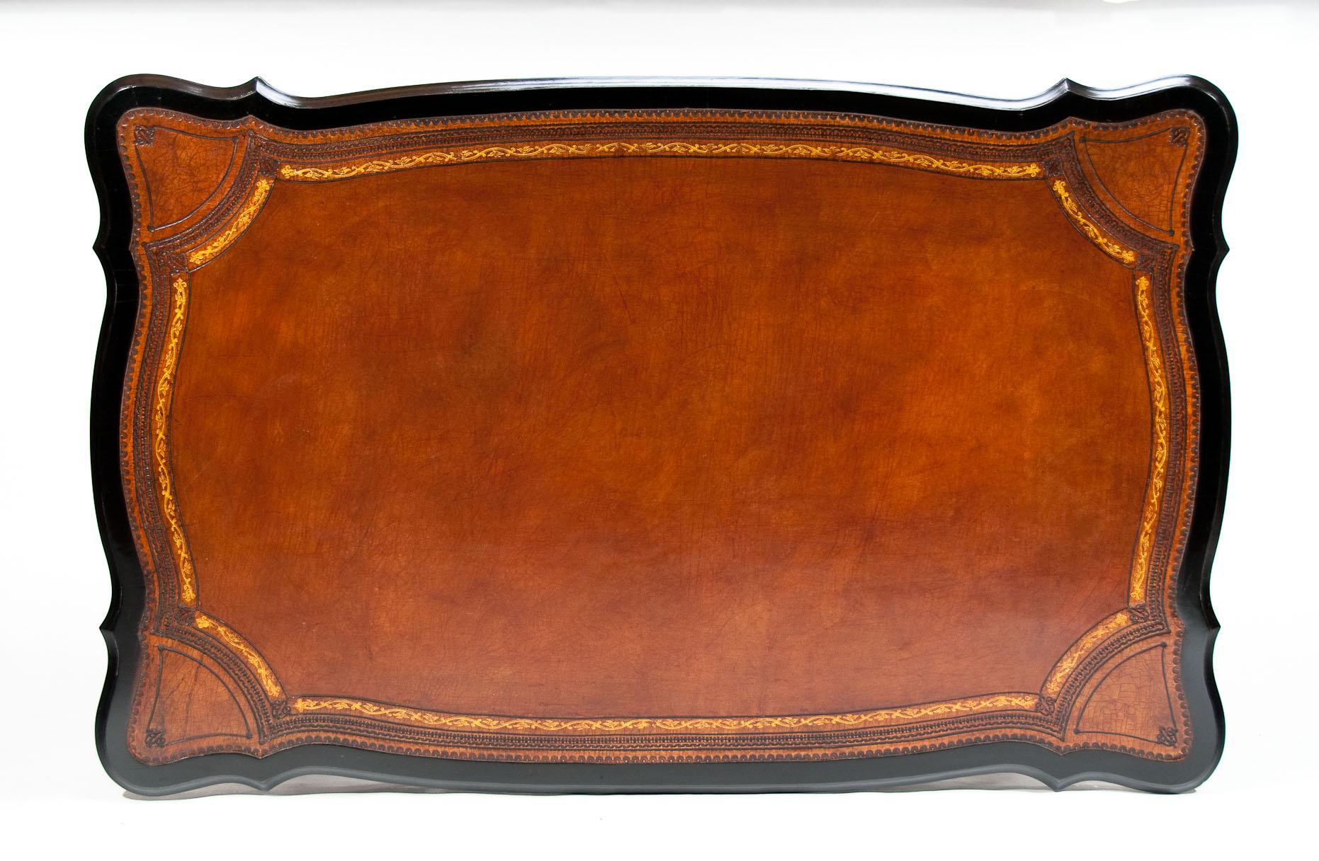 Merklen Bros 19th Century Ebonised Leather Table 2