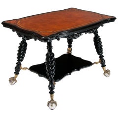 Antique Merklen Bros 19th Century Ebonised Leather Table