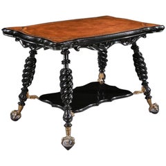 Antique Merklen Bros 19th Century Ebonized Leather Table