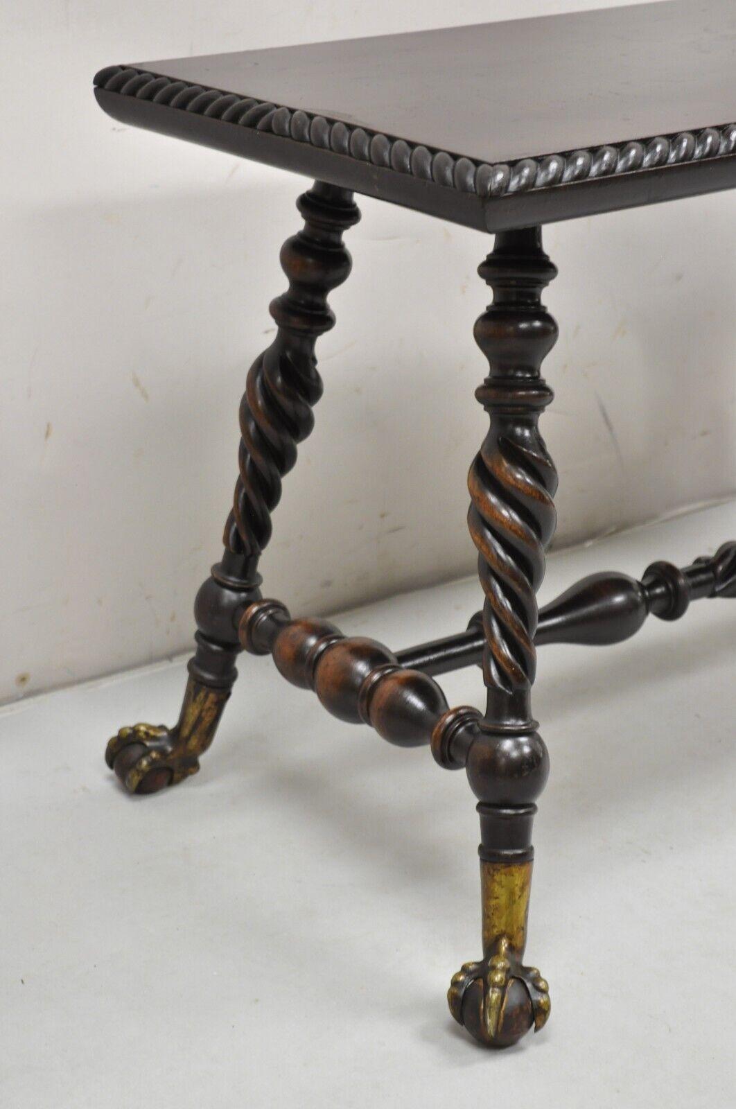 Merklen Brothers Victorian Barley Twist Mahogany Ball & Claw Coffee Table Bench For Sale 4