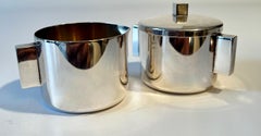 Merle Faber Creamer & Sugar Bowl, Silver Plated & Gilt Metal, 1940's Art Deco
