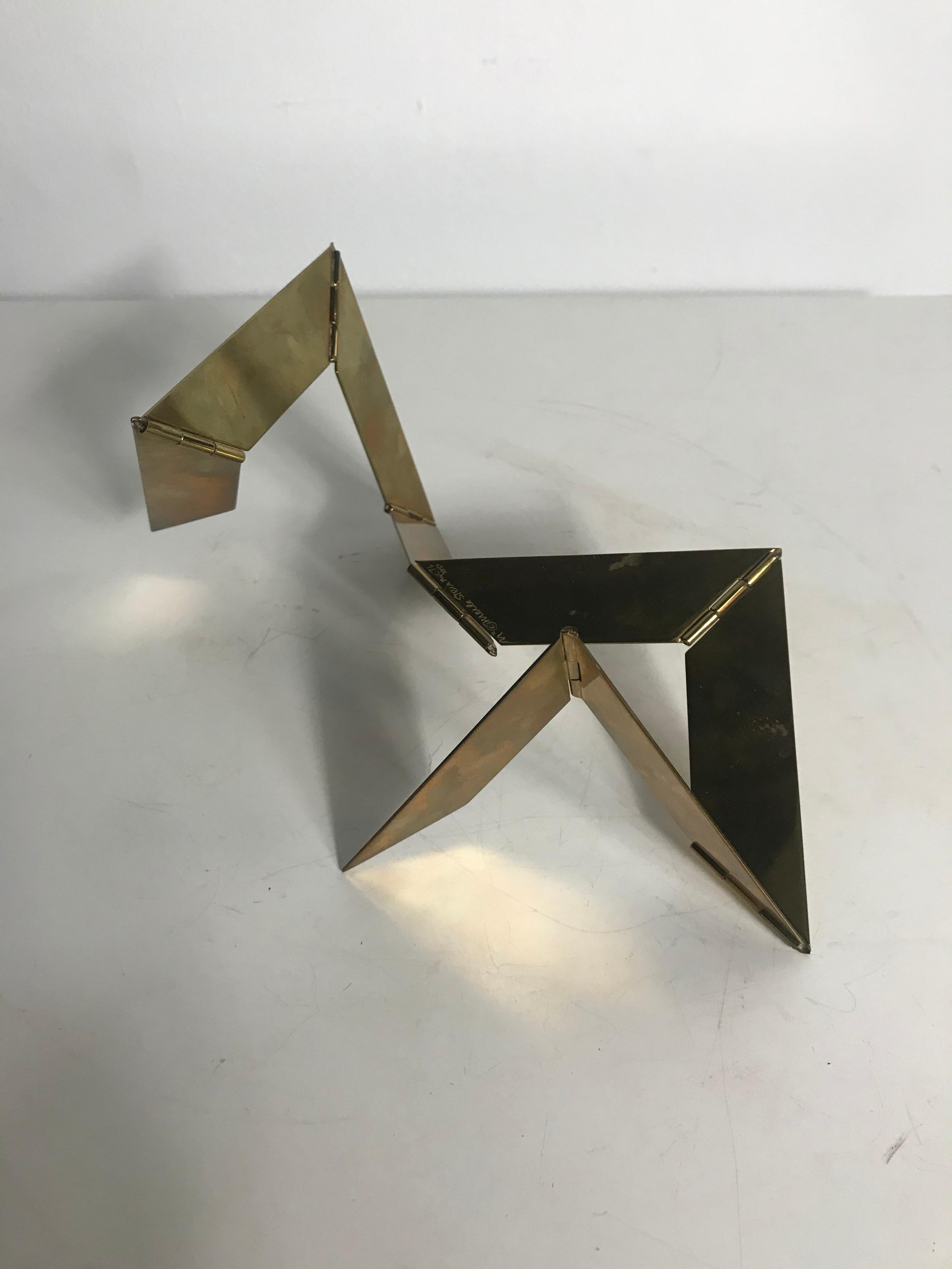 Mid-Century Modern Merle Steir circa 1976 Modernist Brass Hinged Multi-Position Table Sculpture For Sale