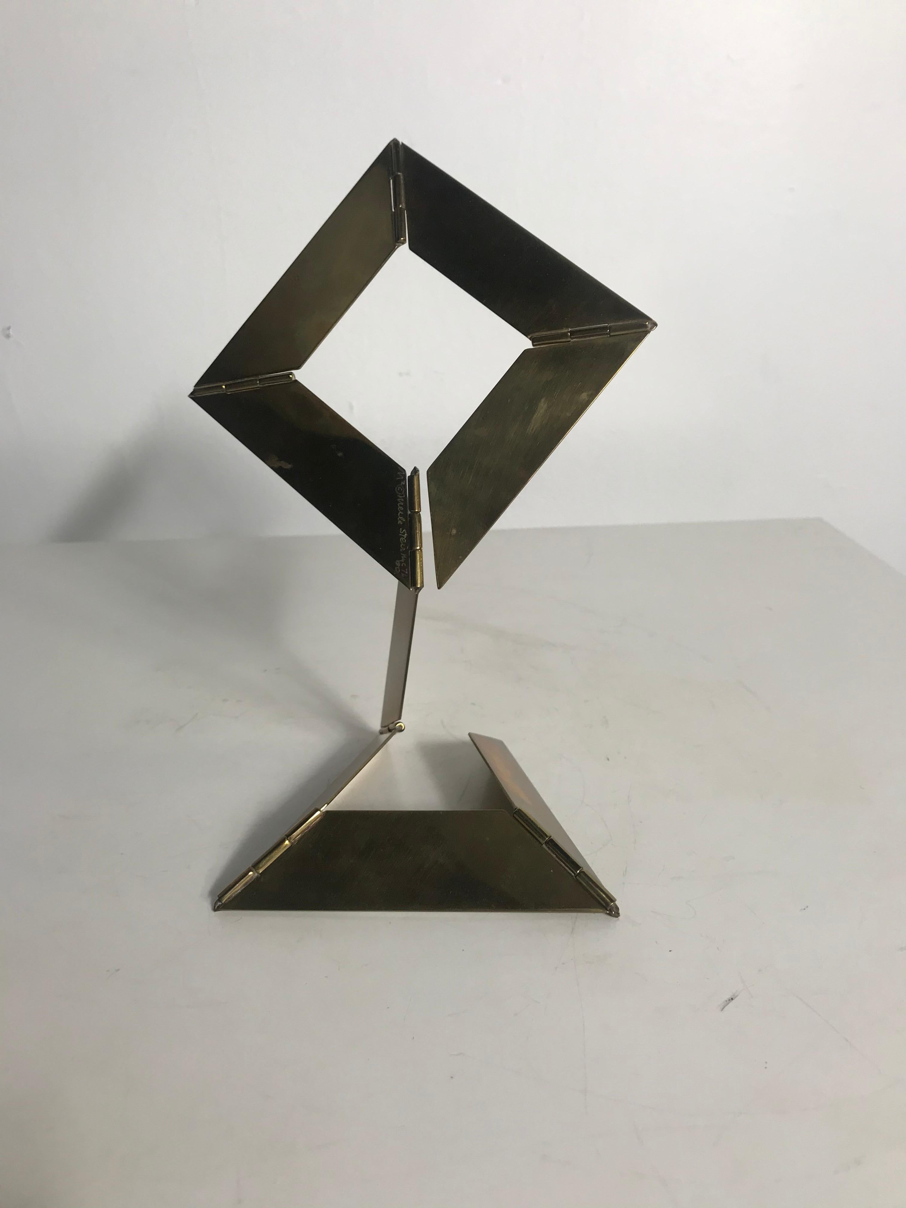 Merle Steir circa 1976 Modernist Brass Hinged Multi-Position Table Sculpture In Good Condition For Sale In Buffalo, NY