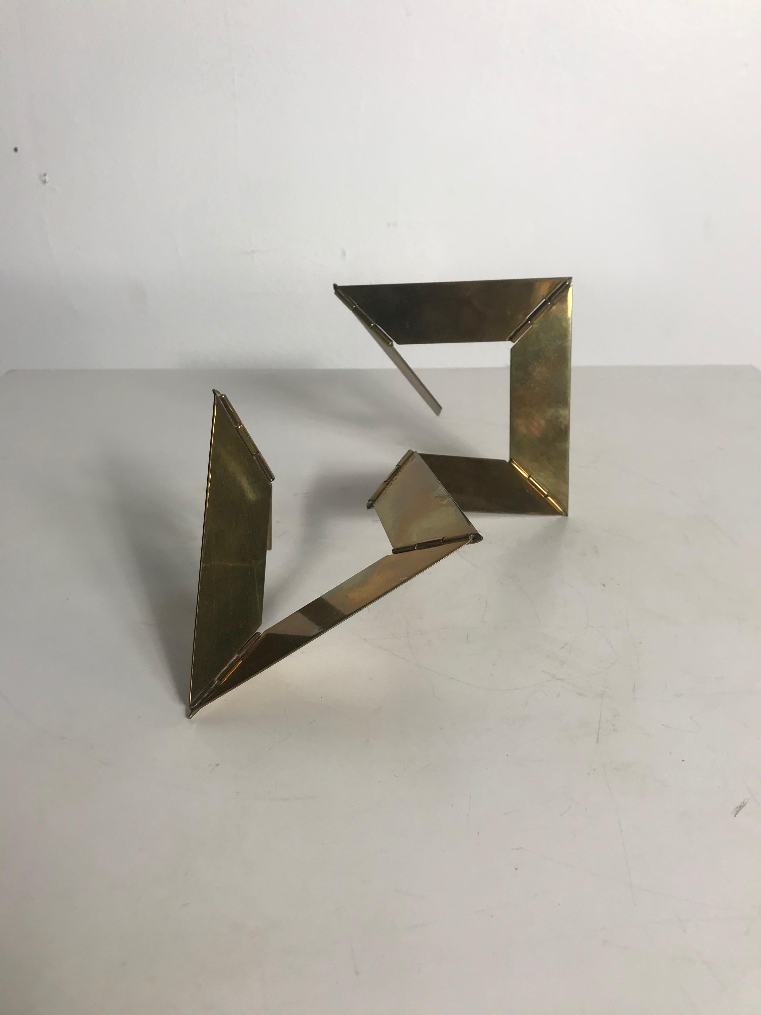 Late 20th Century Merle Steir circa 1976 Modernist Brass Hinged Multi-Position Table Sculpture For Sale