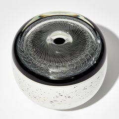 Merletto, a black & white glass sculpture with spiral pattern by Peter Bowles