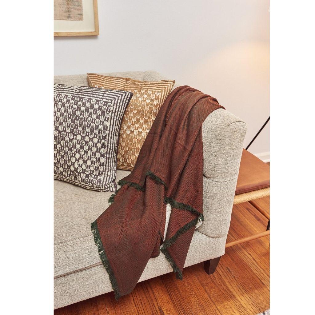 Merlot Merino Handloom Throw / Blanket in Deep Maroon Red and Olive Shades For Sale 3