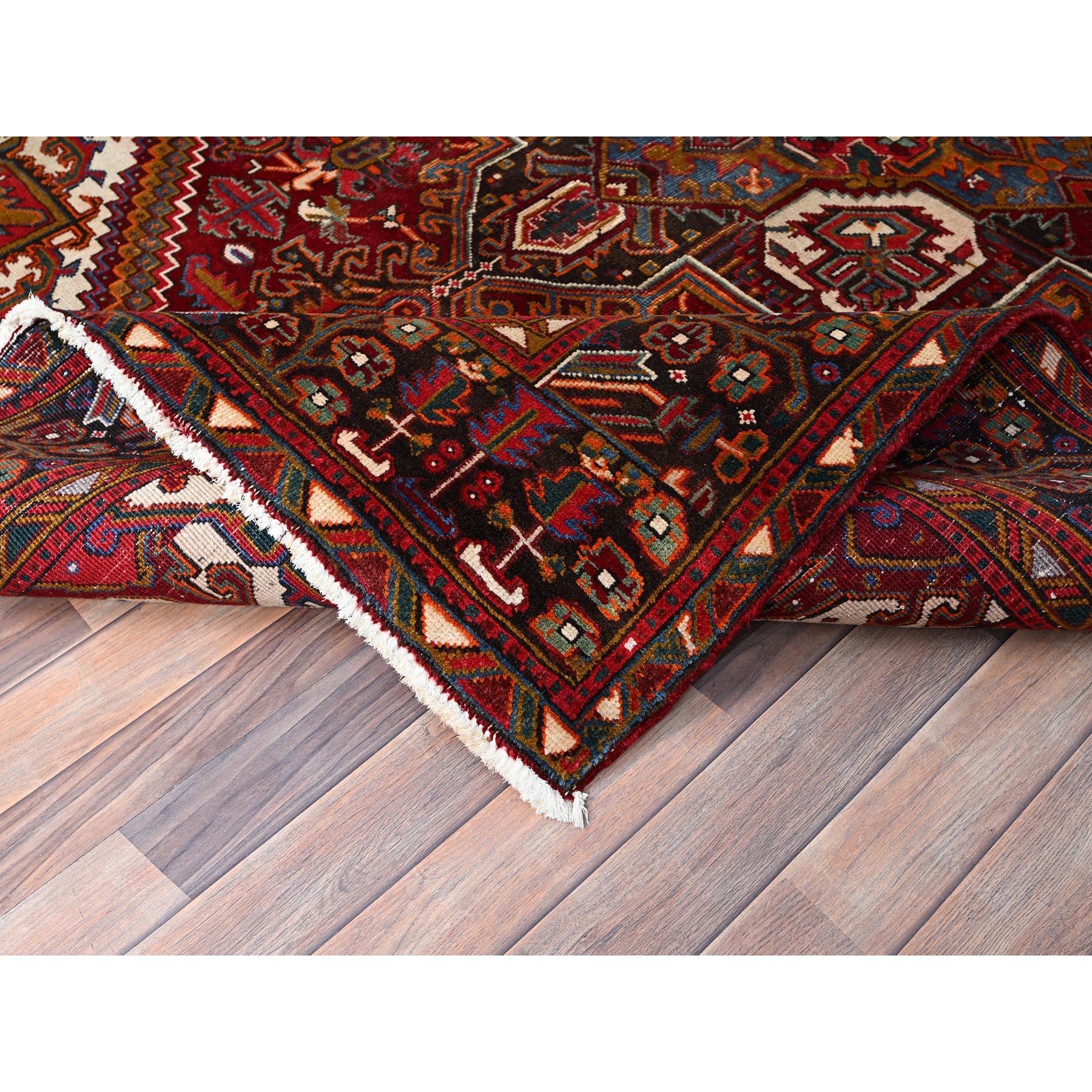 Merlot Red Rustic Look Evenly Worn Wool Hand Knotted Vintage Persian Heriz Rug For Sale 1